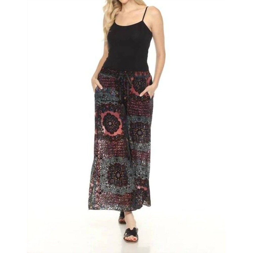 Johnny Was Axelle Wide Leg Velvet Burnout Pants Womens L Boho Patchwork Witchy